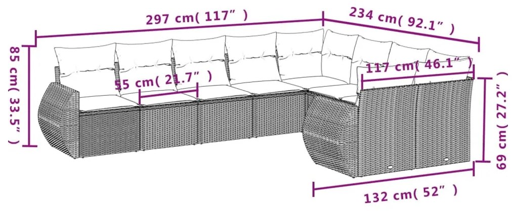 9 részes fekete polyrattan kerti ülőgarnitúra párnákkal