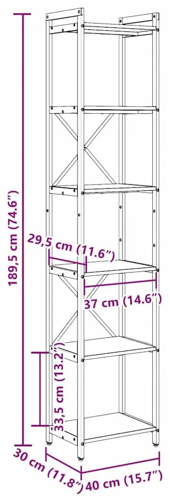 Könyvszekrény Musta tammi 40 x 30 x 188 cm Faanyag
