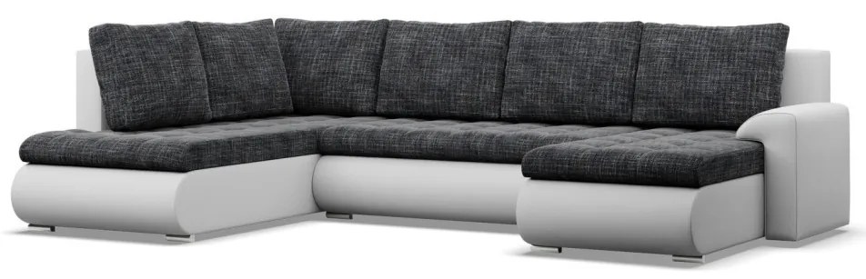 Tokio U sarokkanapé, 3 ágyneműtartóval, fonott + műbőr, baloldali, sötétszürke - fehér