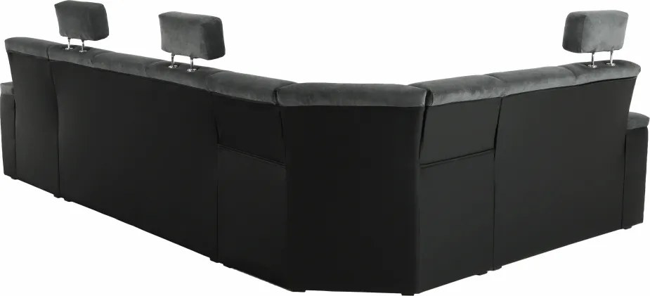 Ülőgarnitúra, műbőr fekete/szövet sötétszürke, balos, SANTIAGO U