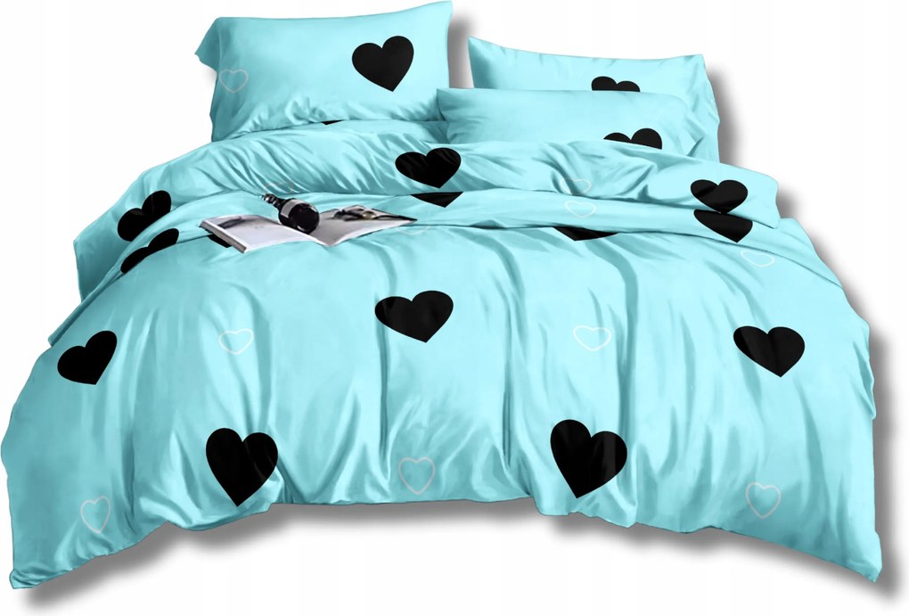 Ágyneműhuzat 160x200 +2 Párnahuzat Szett Kétoldalas Szív Valentin Nap