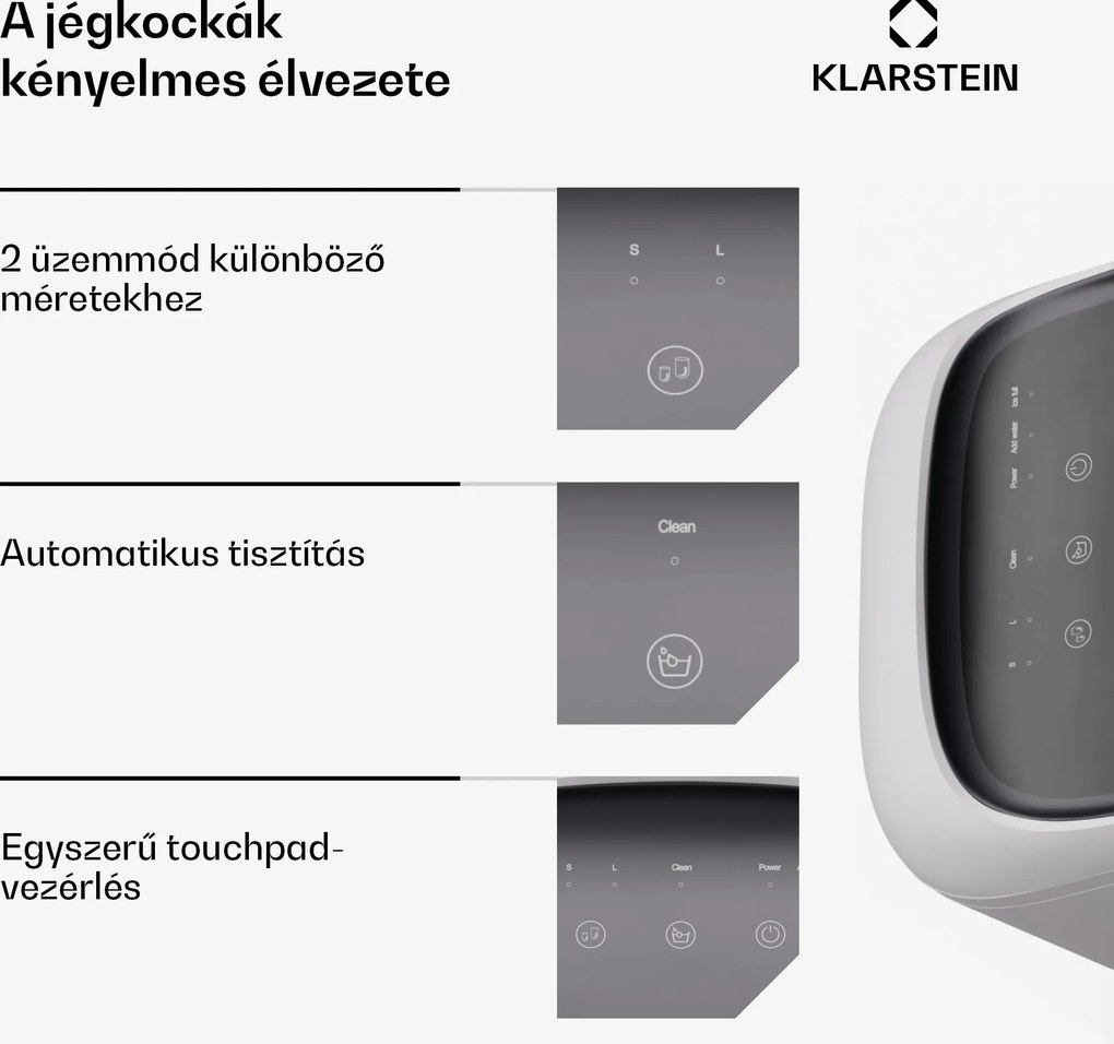 Klarstein SparkIce jégkészítő gép | 2 mód | 1,5 liter hidegvíz | automatikus tisztítás | 15 kg/24 óra