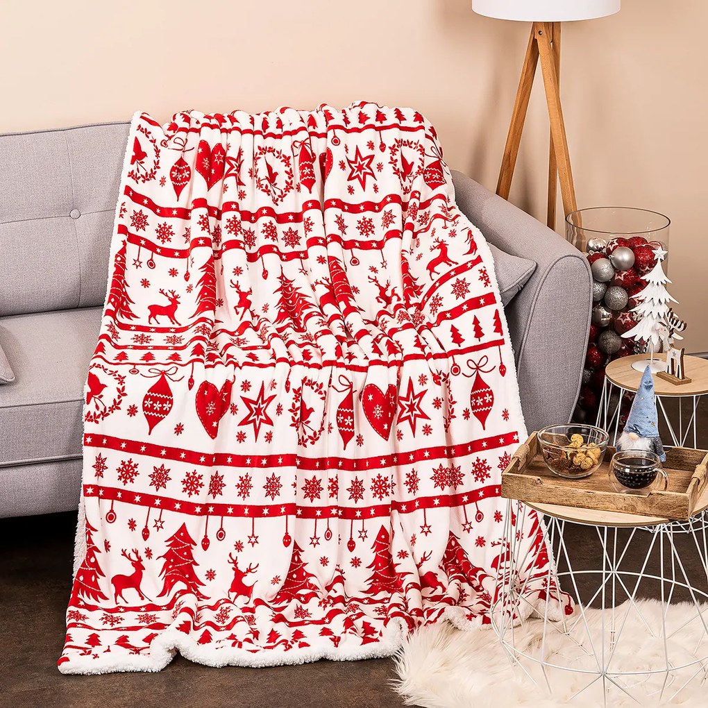 4Home White Christmas karácsonyi gyapjú hatású pléd 150 x 200 cm