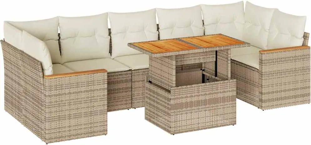 vidaXL 8 részes bézs polyrattan akácfa kerti ülőgarnitúra párnával