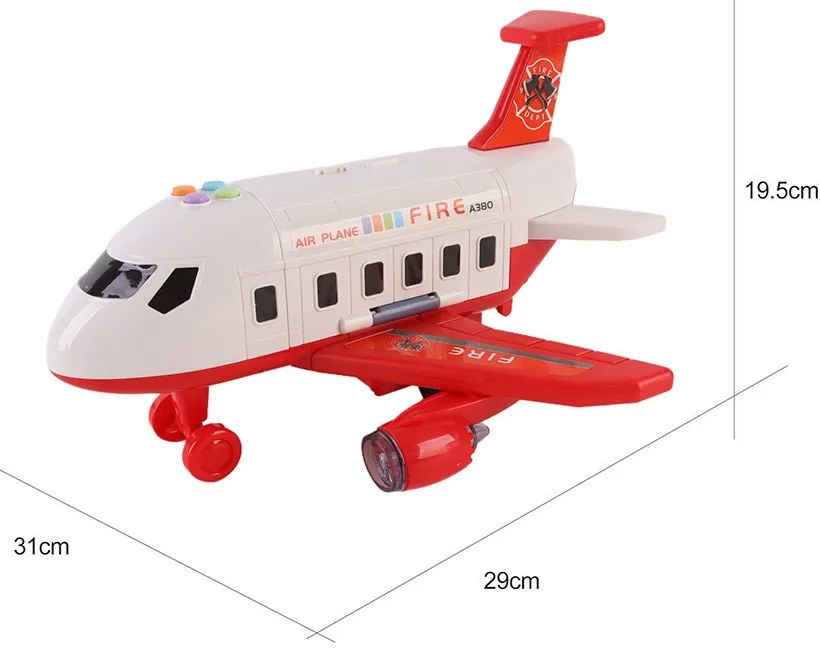 Tűzoltó szállító repülőgép, 4 tűzoltóautóval, kiegészítőkkel, fény- és hanghatásokkal