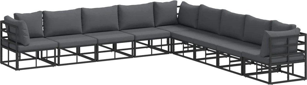 vidaXL Kerti Kanapé Szett párnával 9 pcs Fekete Alumínium
