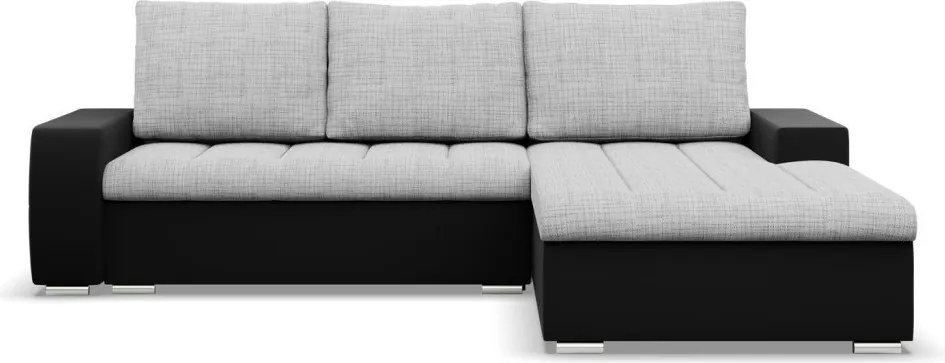 Toronto sarokkanapé, 2 ágyneműtartóval, fonott + műbőr, jobboldali, szürke - fekete