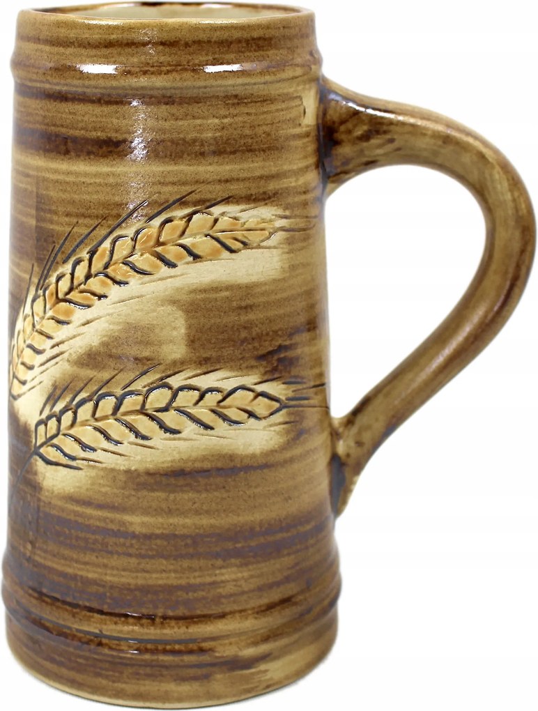 Kerámia korsó 0,8 l-es füllel faragott kézzel festett rozs kalász motívum