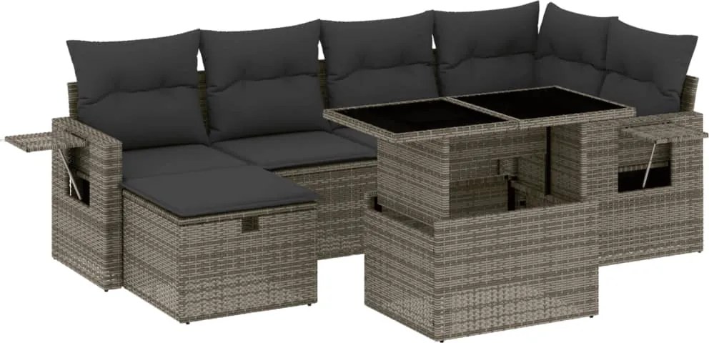 vidaXL 7 részes szürke polyrattan kerti ülőgarnitúra párnákkal