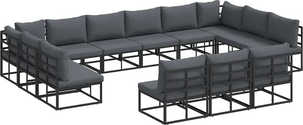 vidaXL Kerti Kanapé Szett párnával 13 pcs Fekete Alumínium