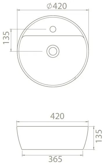 CeraStyle ONE - PULTRA ültethető - Top Counter - porcelán mosdó - csaplyukas -O Ø 42 cm