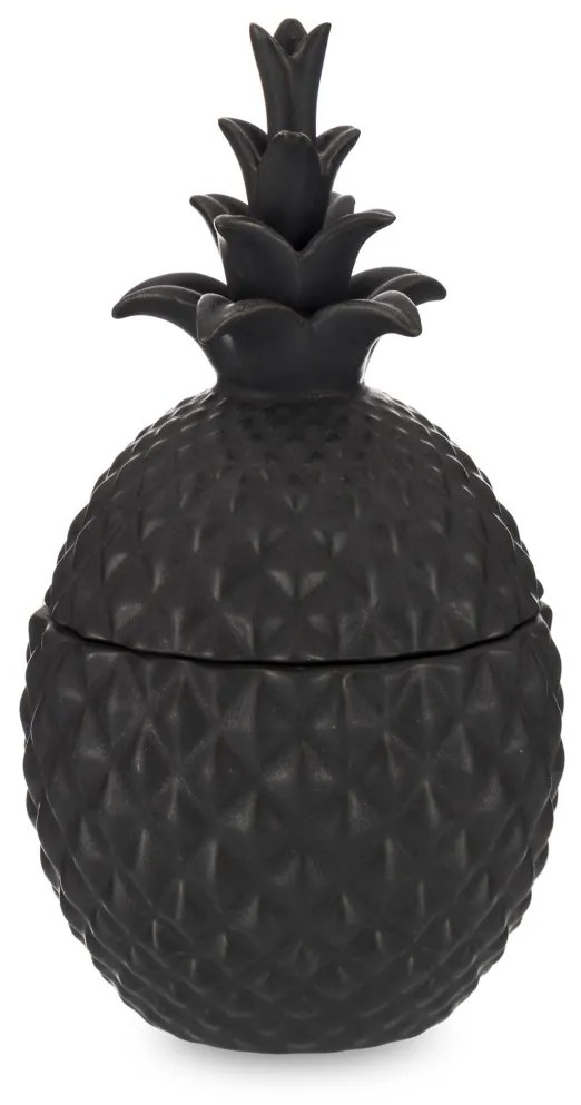 Dekoratív Dekorfigura Ananász fedővel Kerámia Lakkfekete 23x12x12cm