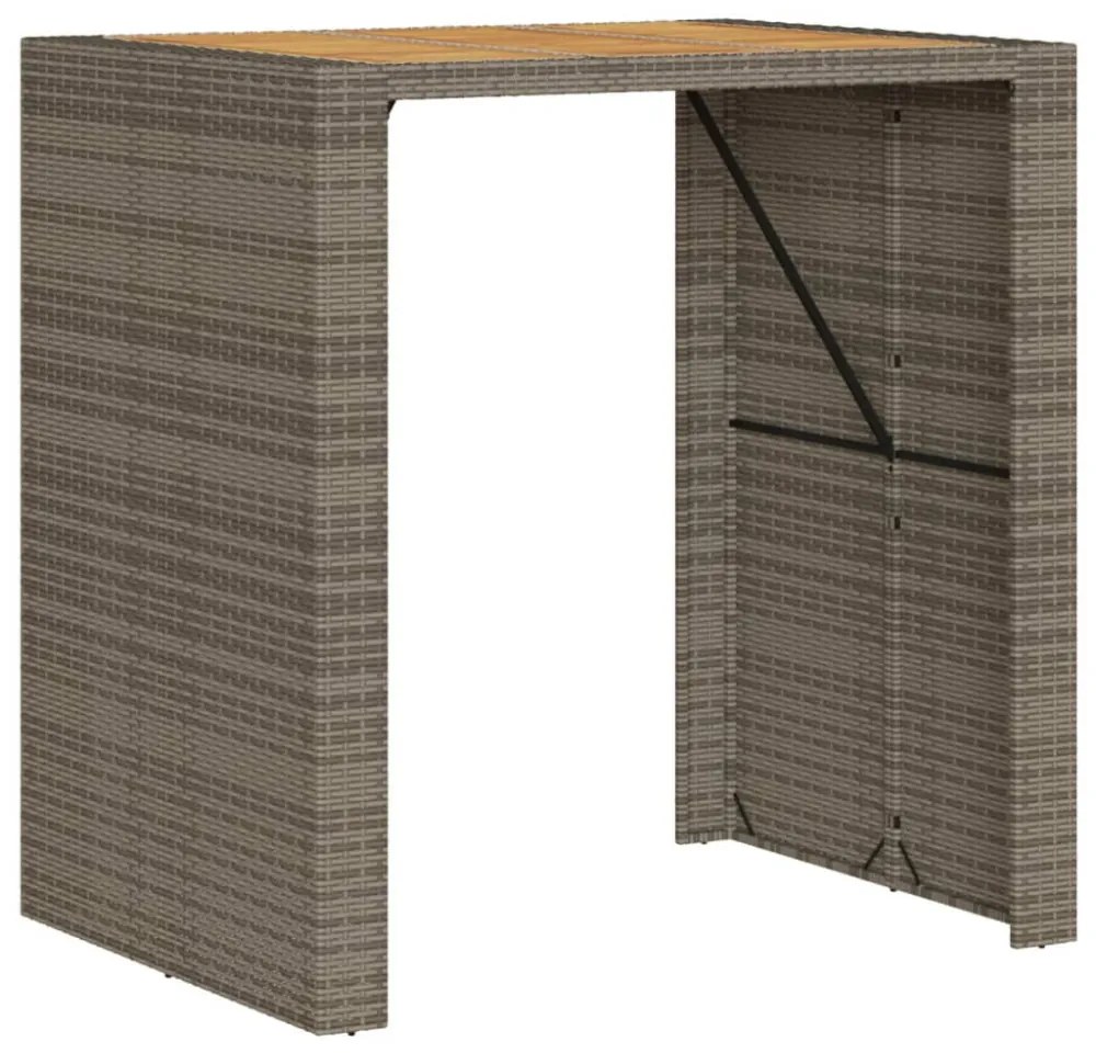 szürke polyrattan kerti bárasztal akácfa lappal 105x80x110 cm