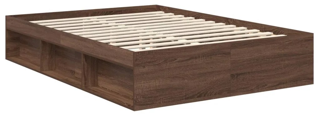 vidaXL Ágykeret fejtámlával Barna Tölgy 140 x 200 cm Tömör fenyőfa