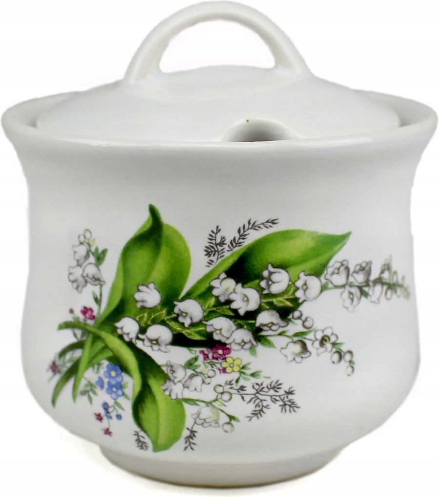 Cukortartó kerámia 0,25 l kézzel díszített gyöngyvirág motívummal