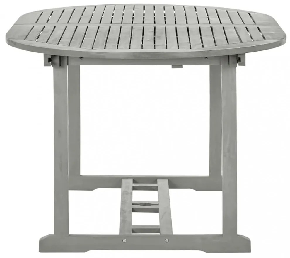 5 darabos, tömör akácfa kerti étkezőgarnitúra (150-200) x 100 cm, szürke