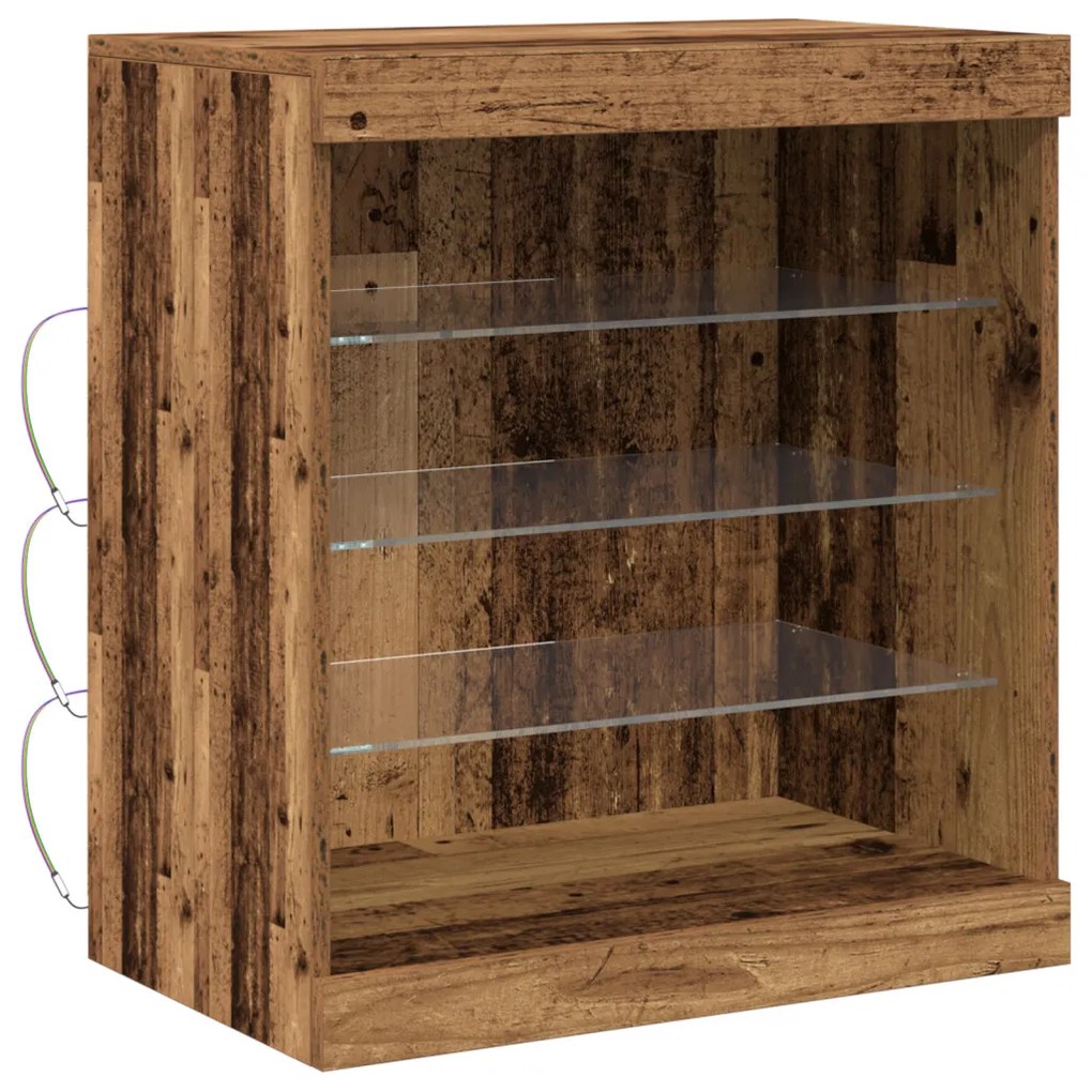 Oldalbord LED világítással, Régi fa 60,5x37x67 cm