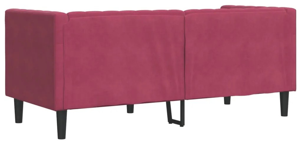 2 személyes bordó bársony Chesterfield kanapé hengerpárnákkal