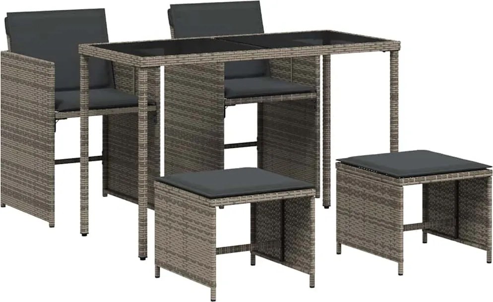 vidaXL 5 részes szürke polyrattan kerti étkezőgarnitúra párnával