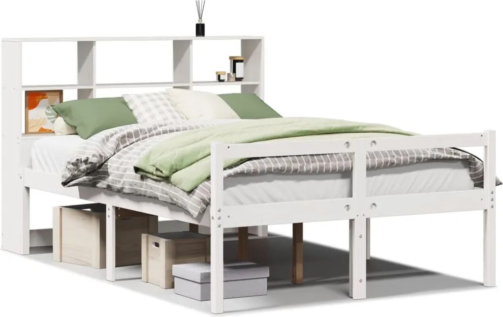 vidaXL fehér tömör fenyőfa könyvespolcos ágy matrac nélkül 120x190 cm