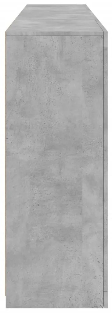 betonszürke tálalószekrény LED-világítással 202 x 37 x 100 cm