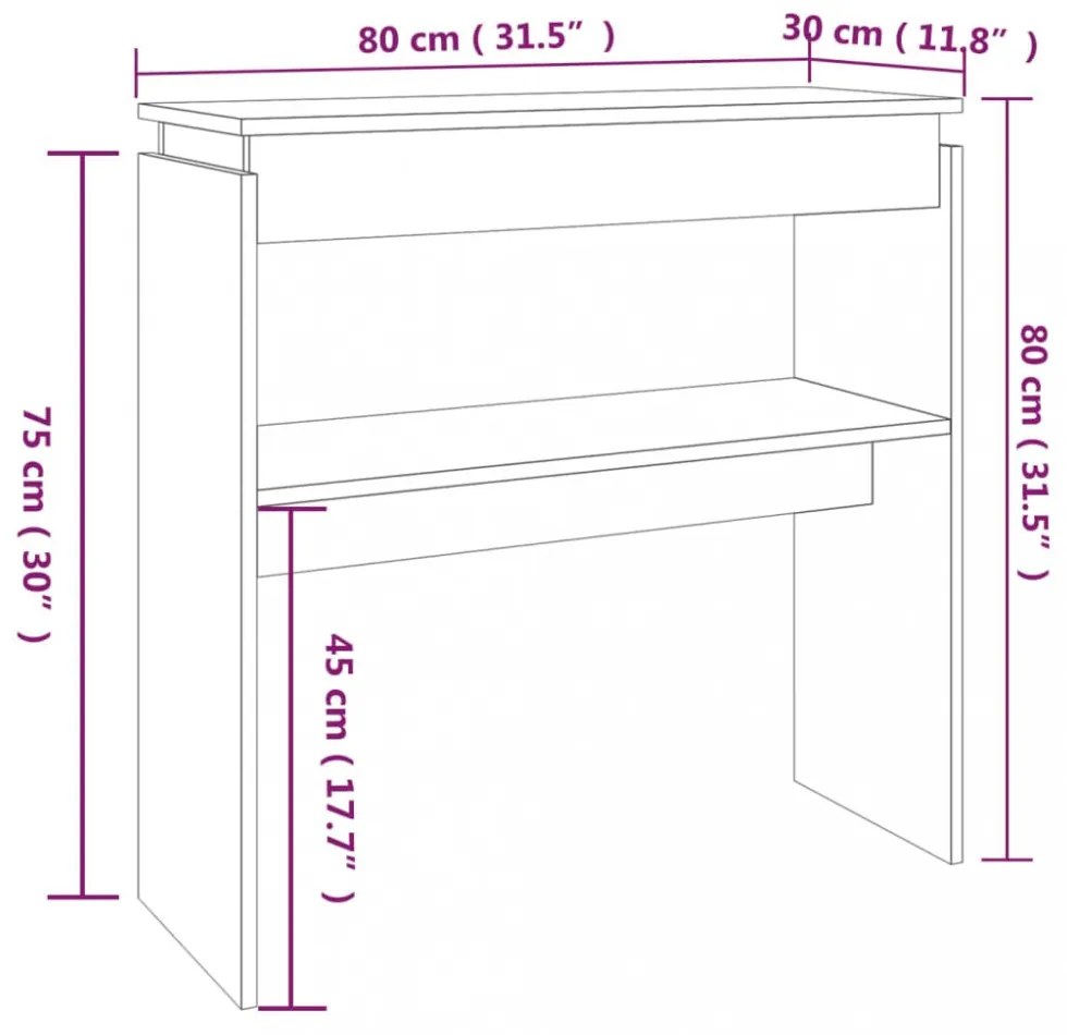 füstös tölgy színű szerelt fa tálalóasztal 80 x 30 x 80 cm
