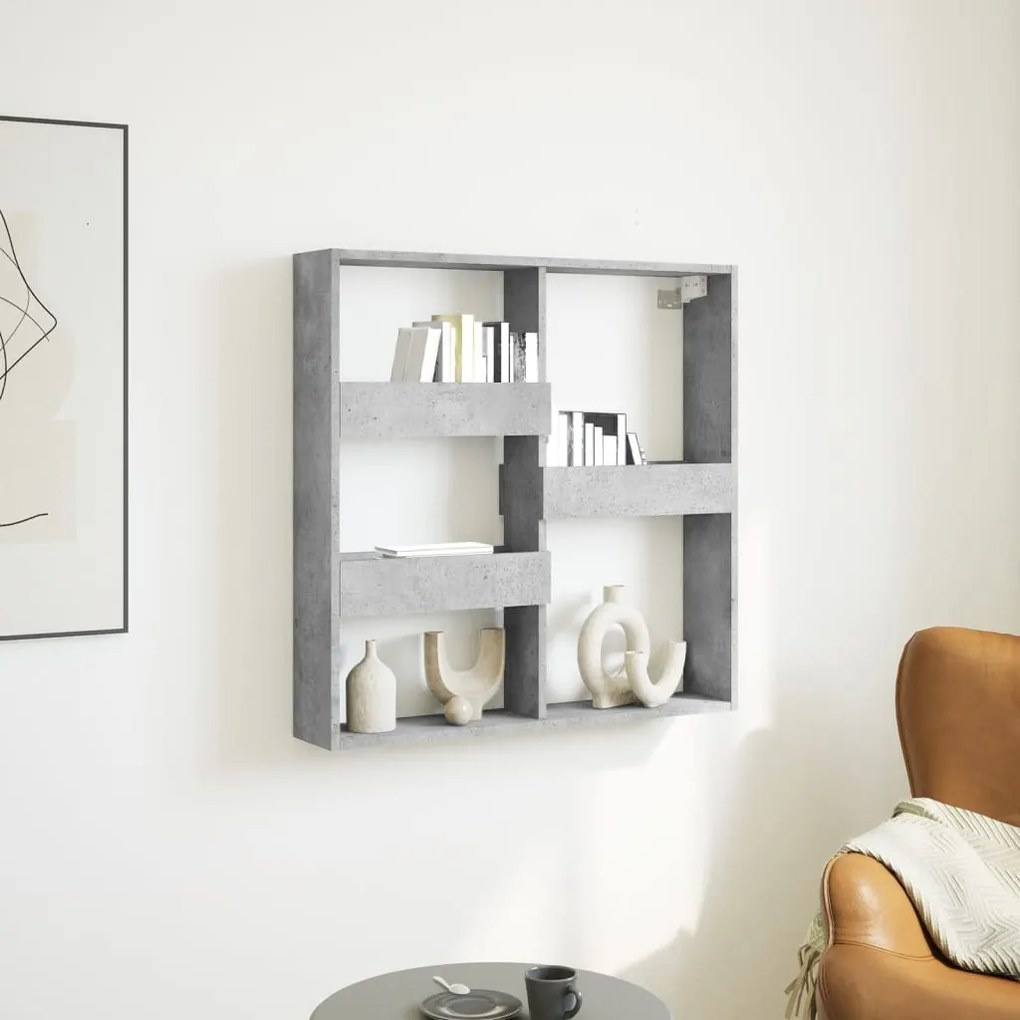 betonszürke szerelt fa faliszekrény 80 x 15 x 80 cm