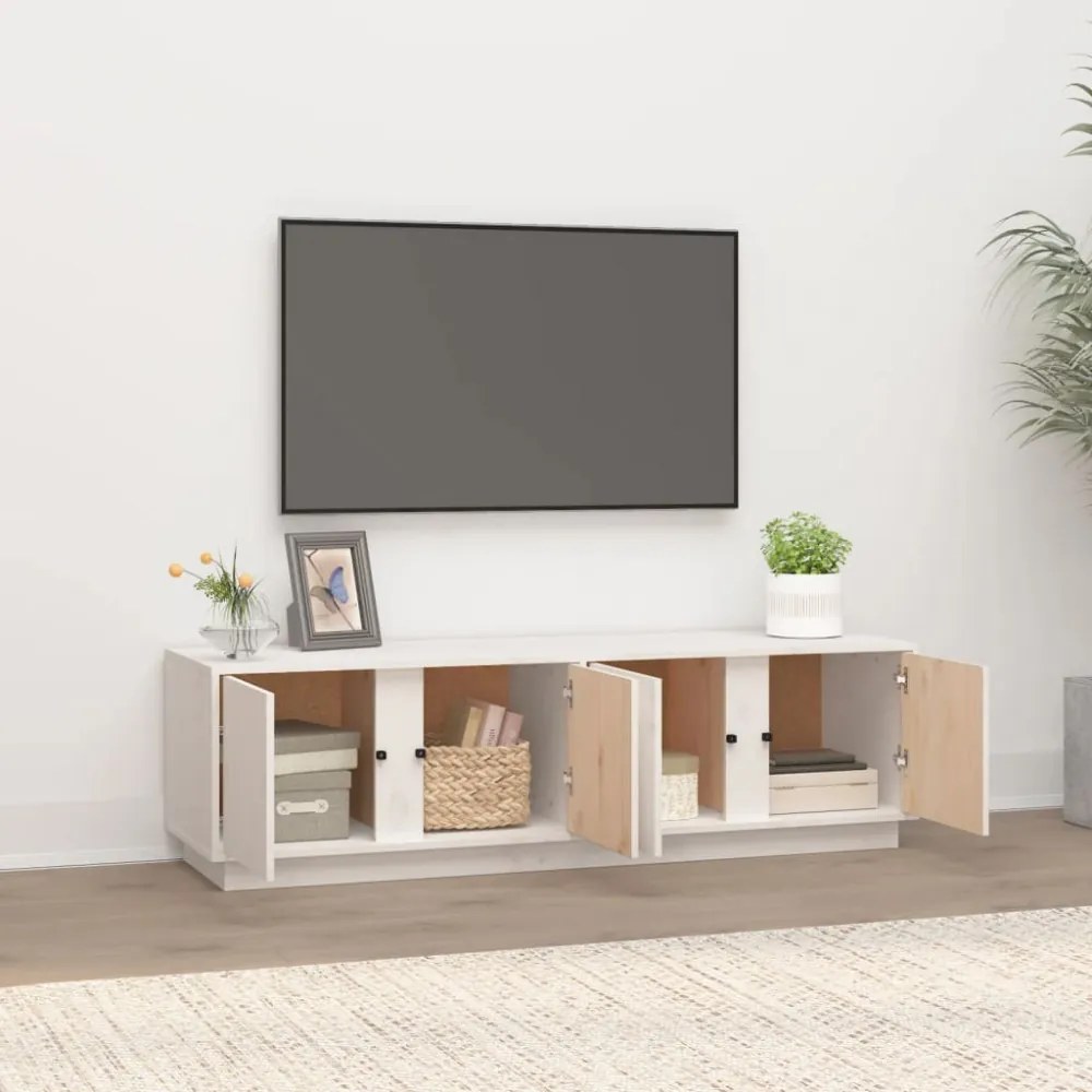 fehér tömör fenyőfa TV-szekrény 140 x 40 x 40 cm