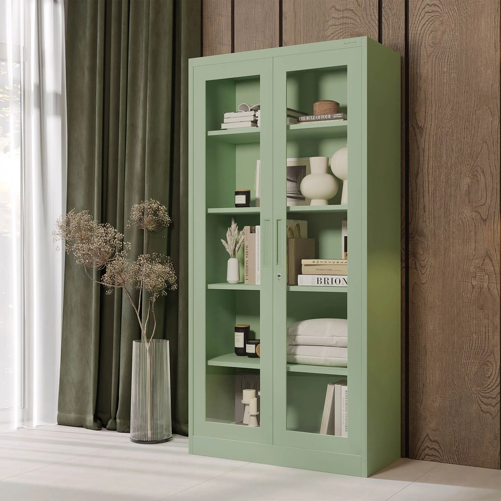 Üveges szekrény AMELIA, 900 x 1850 x 400 mm, Fresh Style: pasztellzöld