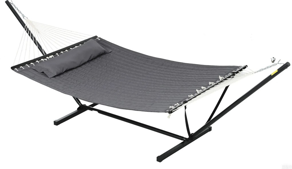 Outsunny Hintaágy Állvánnyal és Párnával, Acél Állványos Hintaágy Terpeszrúddal, Külső Kempingezéshez, Tengerparthoz, Sötétszürke | Aosom