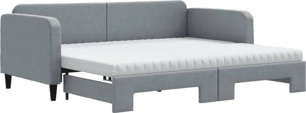 vidaXL világosszürke kihúzható szövet heverő matracokkal 90 x 200 cm