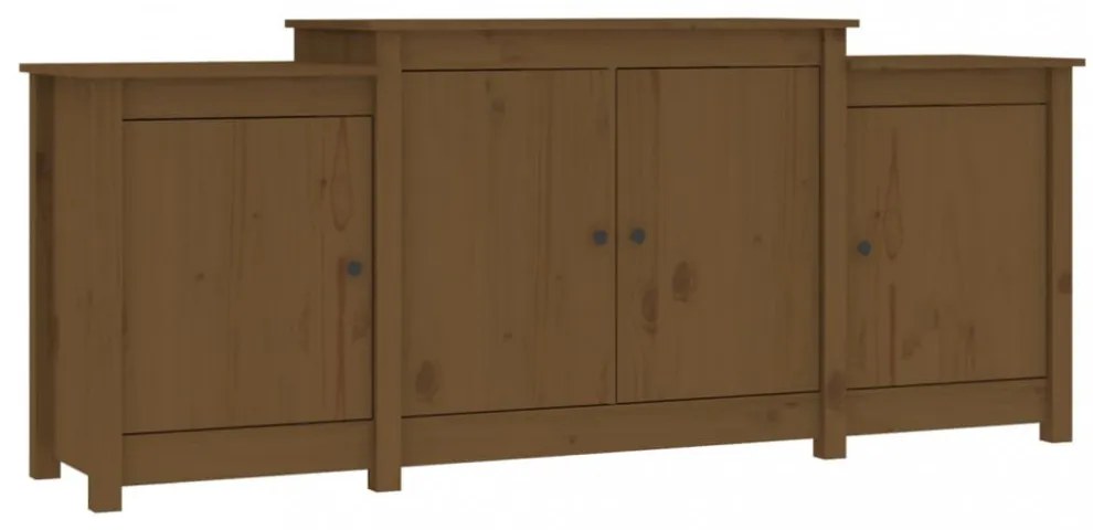 mézbarna tömör fenyőfa tálalószekrény 164x37x68 cm