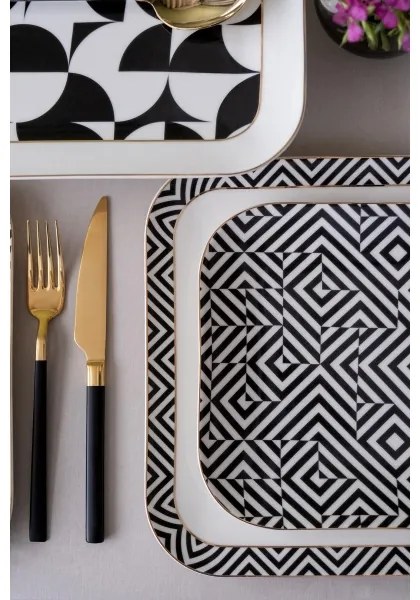 26 részes étkészlet, fehér/fekete, porcelán