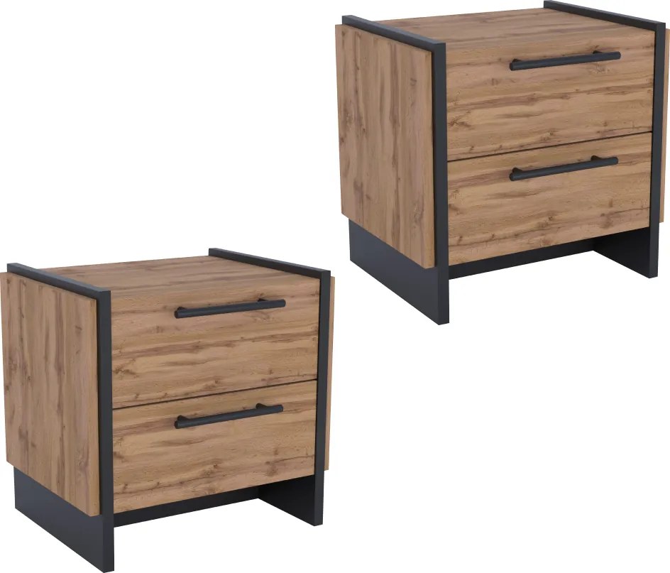 Éjjeliszekrény, 2 db-os szett, wotan tölgy/fekete, AMONI 2S