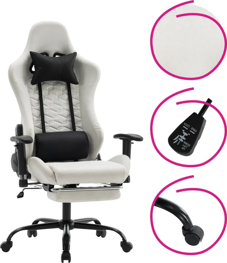 Irodai/gamer szék, fehér/fekete, teherbírás 150 kg, PAPIBAS