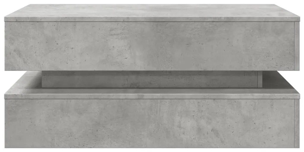 betonszürke dohányzóasztal LED-lámpákkal 90x50x40 cm