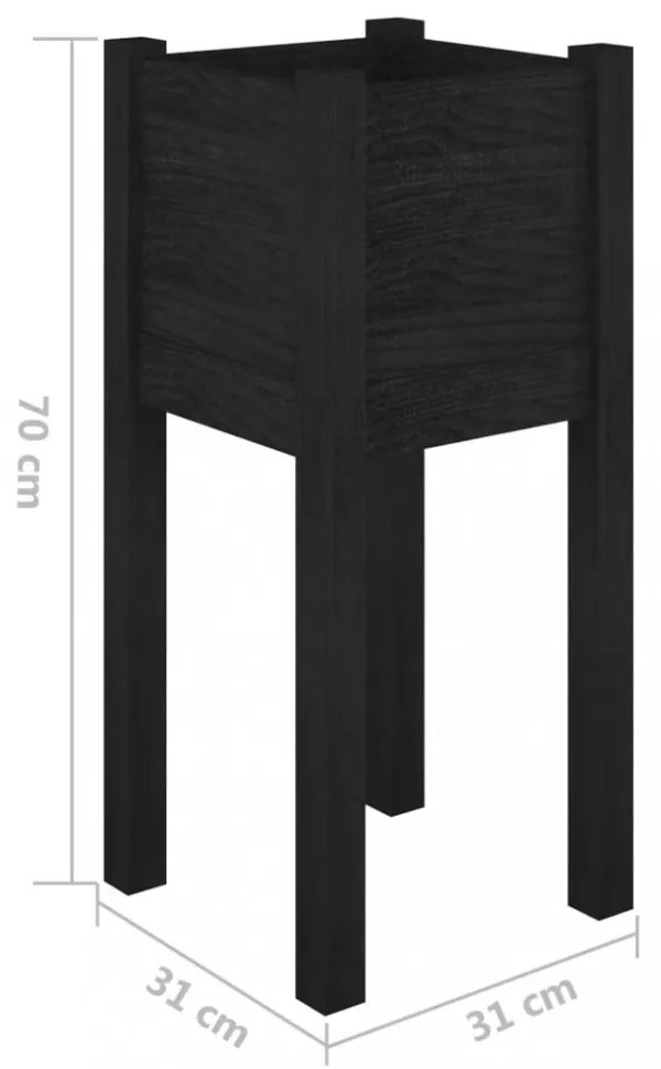 2 db fekete tömör fenyőfa kerti virágtartó 31 x 31 x 70 cm