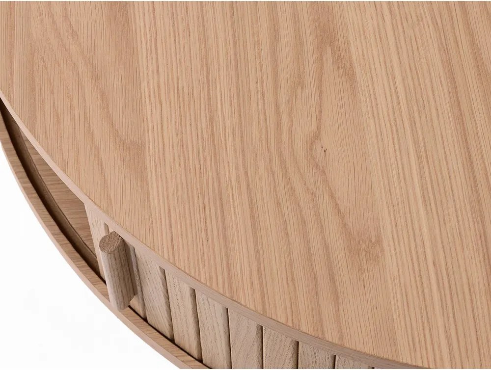 Világos natúr színű kerek dohányzóasztal tölgyfa dekorral ø 85 cm Meta – Unique Furniture