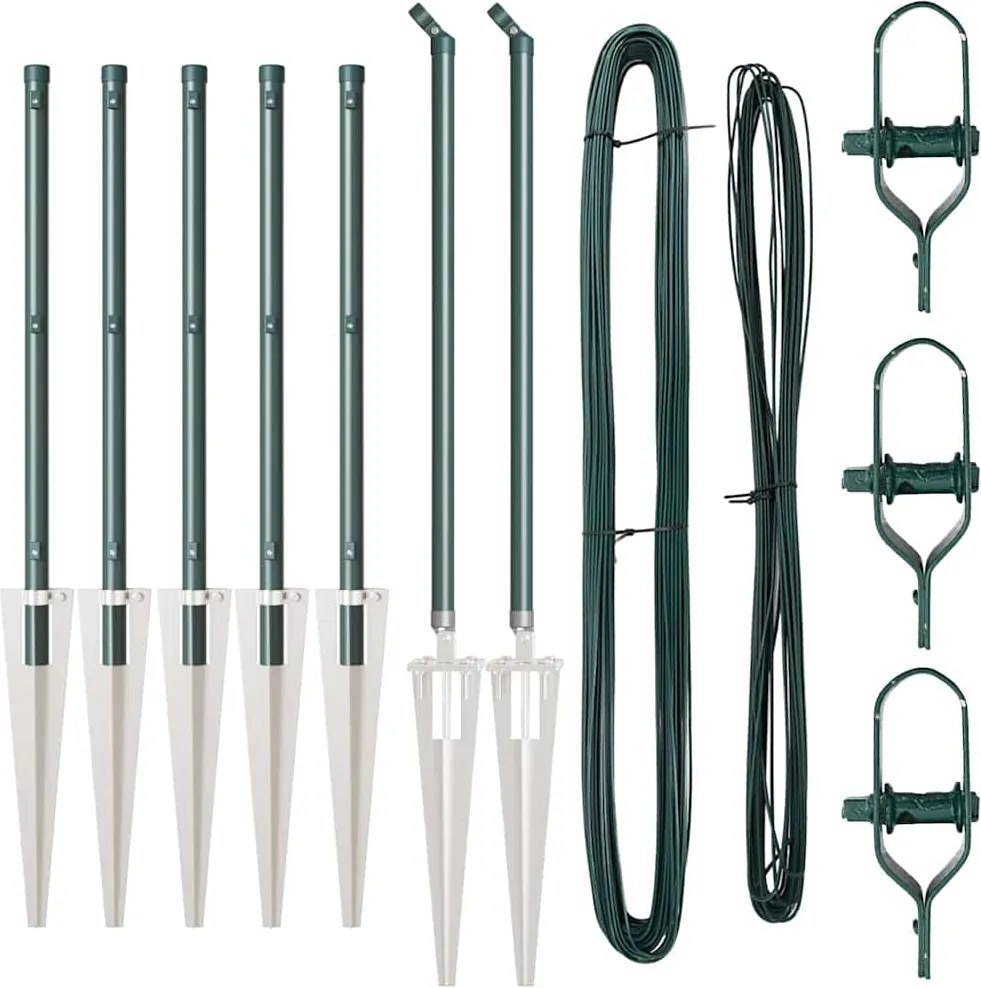 vidaXL Kerítésoszlop 7 pcs Zöld Acél