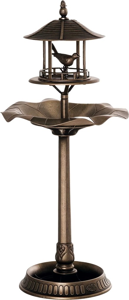 Outsunny Madárfürdő Etető és Cserepes Virágtartó 3 az 1-ben Ø 50 x 113H cm műanyag Antik Bronz | Aosom