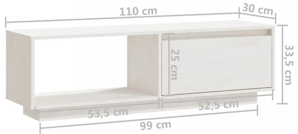 fehér tömör fenyőfa TV-szekrény 110 x 30 x 33,5 cm