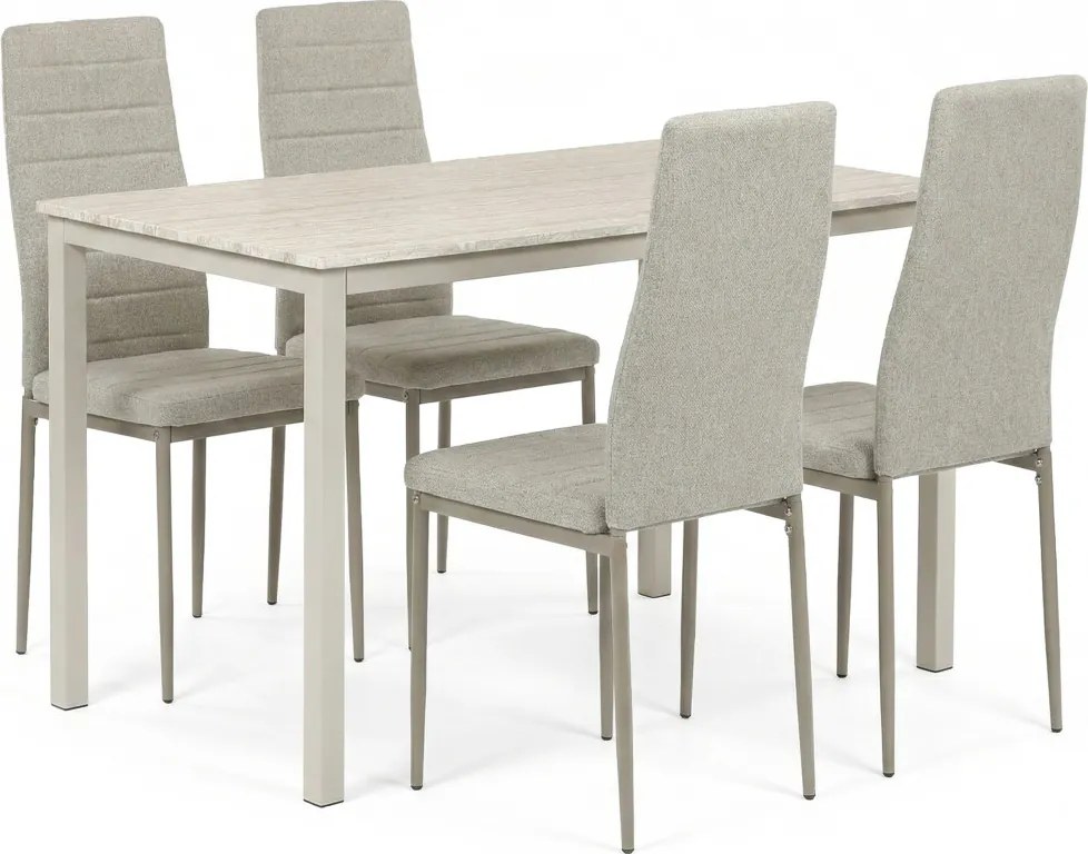 4 személyes étkezőszett szürke székekkel és travertin asztallal 110x70x75 cm