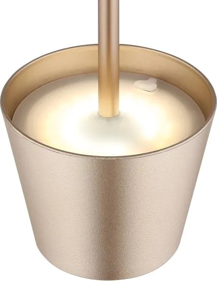 Globo 58488CH-LED VANNIE érintéses, dimmelhető, újratölthető kültéri asztali lámpa, 3W/5V, IP54, 1800mAh, sárgaréz