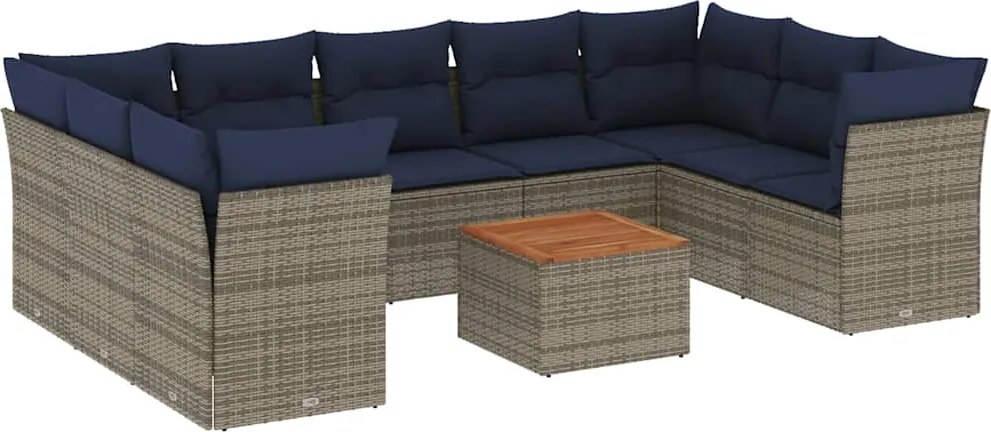 vidaXL 10 részes szürke polyrattan kerti ülőgarnitúra párnával