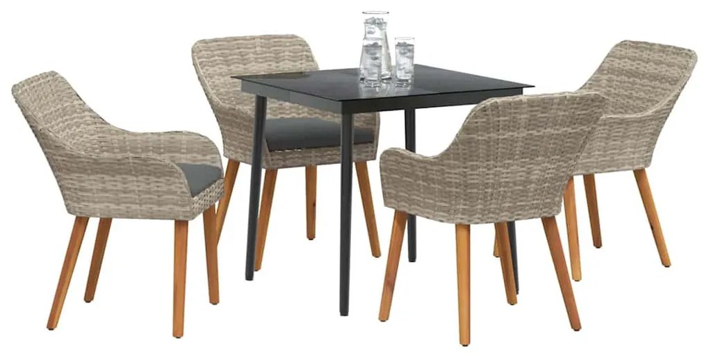 Étkezőgarnitúra 5 pcs Világosszürke Poli rattan
