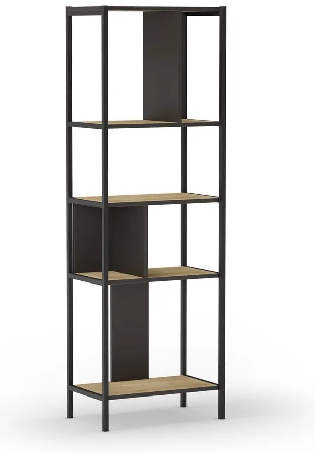 Fekete-natúr színű könyvespolc tölgyfa dekorral 58x175 cm Alabama – Marckeric