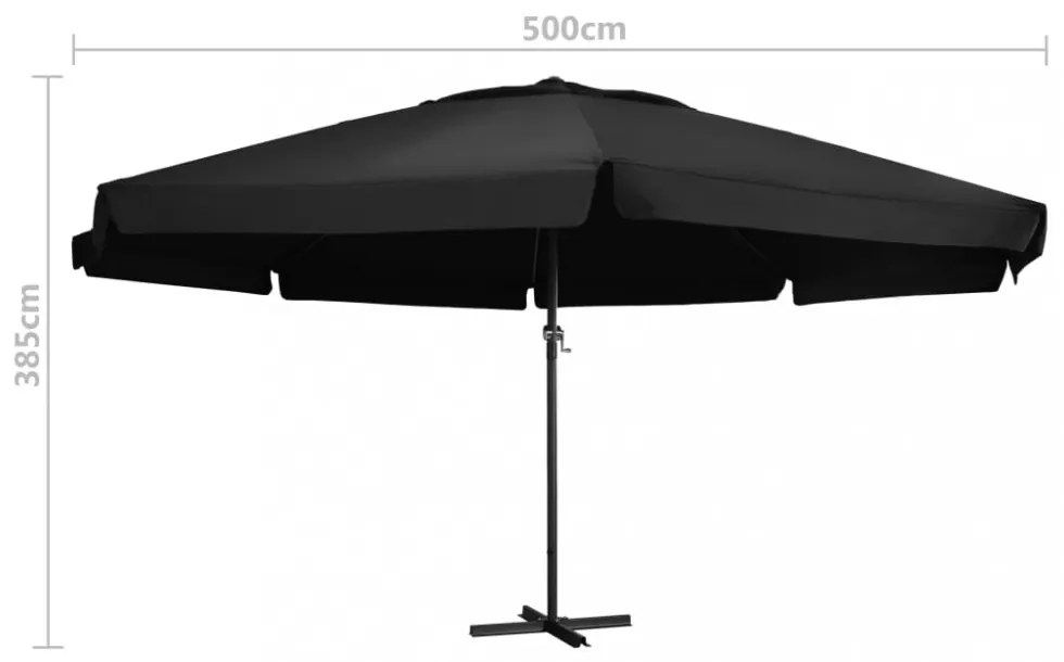 fekete kültéri napernyő alumíniumrúddal 500 cm