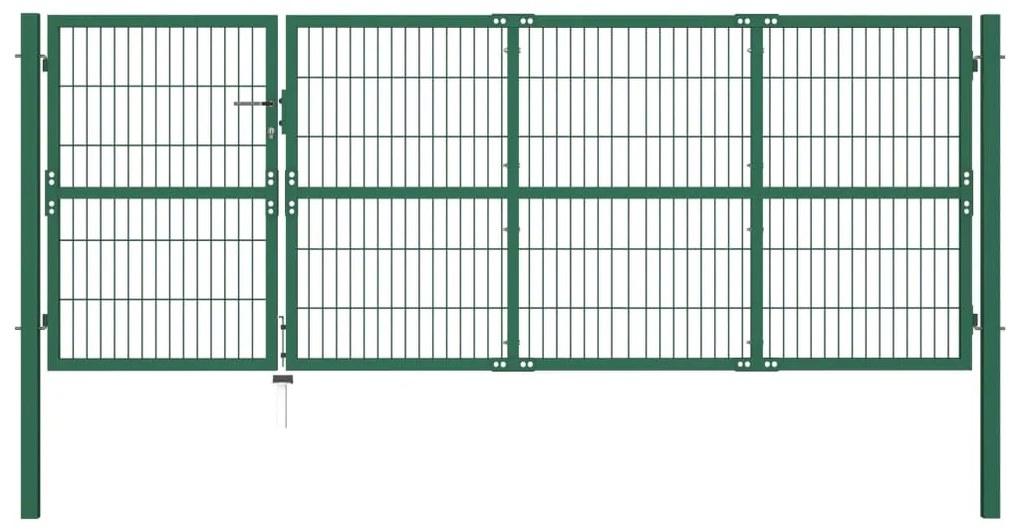 vidaXL zöld acél kerti kerítéskapu póznákkal 350 x 120 cm