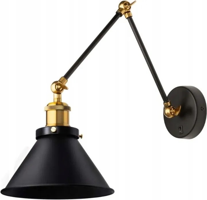 Állítható fém fali lámpa Retro ZL104 fekete, kapcsolóval