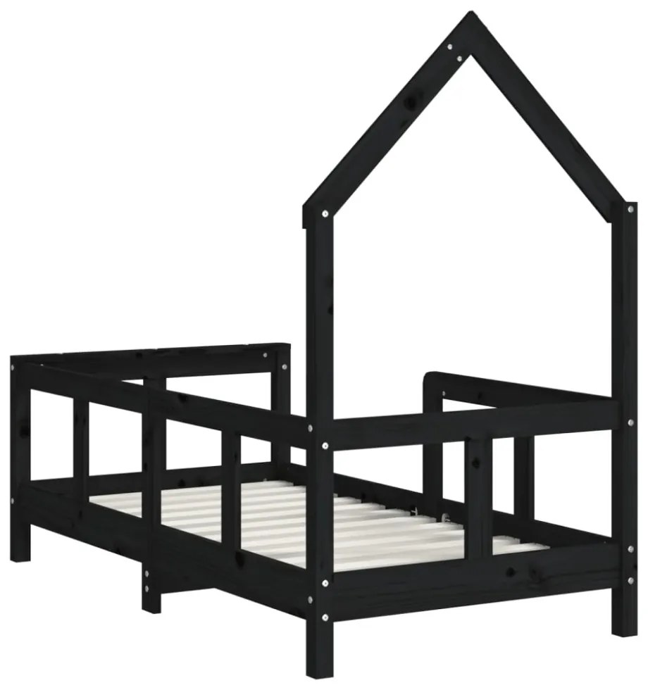fekete tömör fenyőfa gyerekágykeret 70 x 140 cm